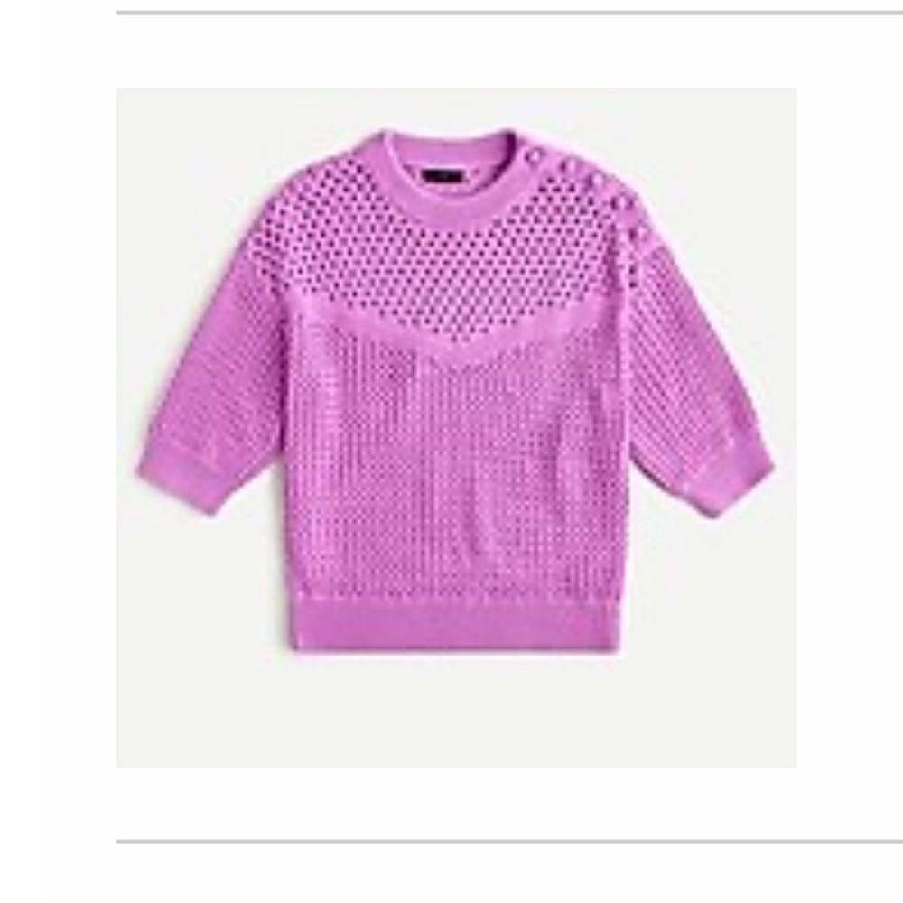Jcrew Elbow-sleeve sweater with crocheted shoulder buttons. Vibrant Grape.  L